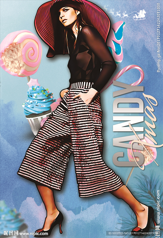 时尚带帽少女插画