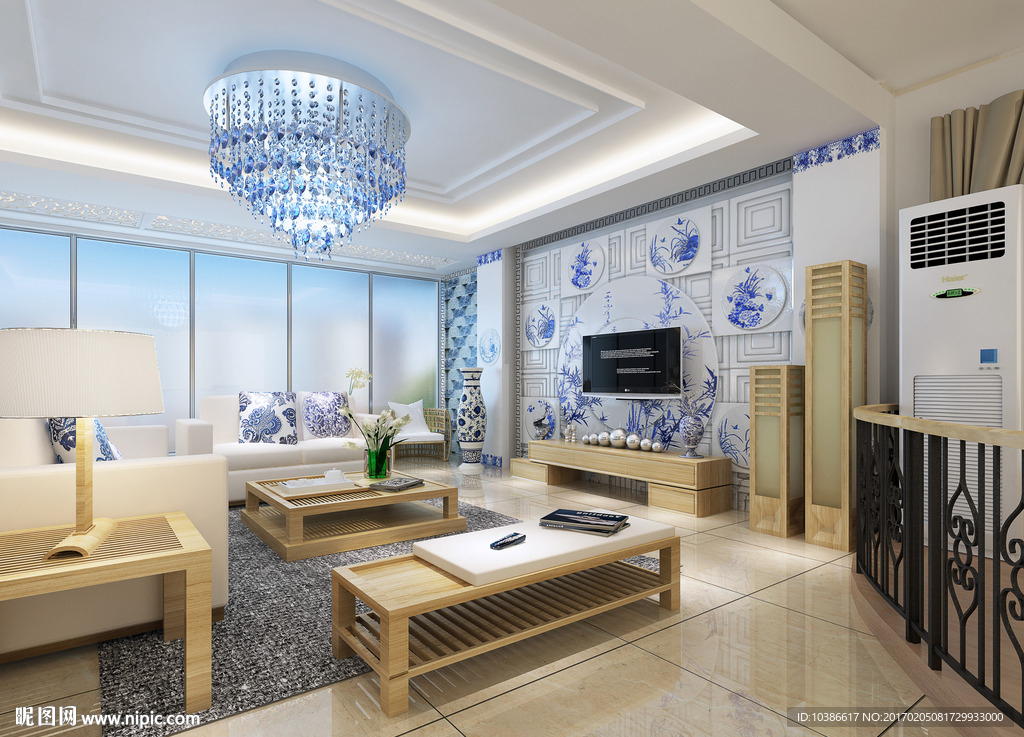 青花瓷客厅效果图