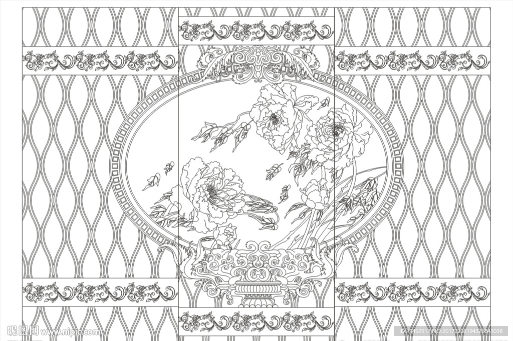 欧式框 艺术玻璃牡丹花