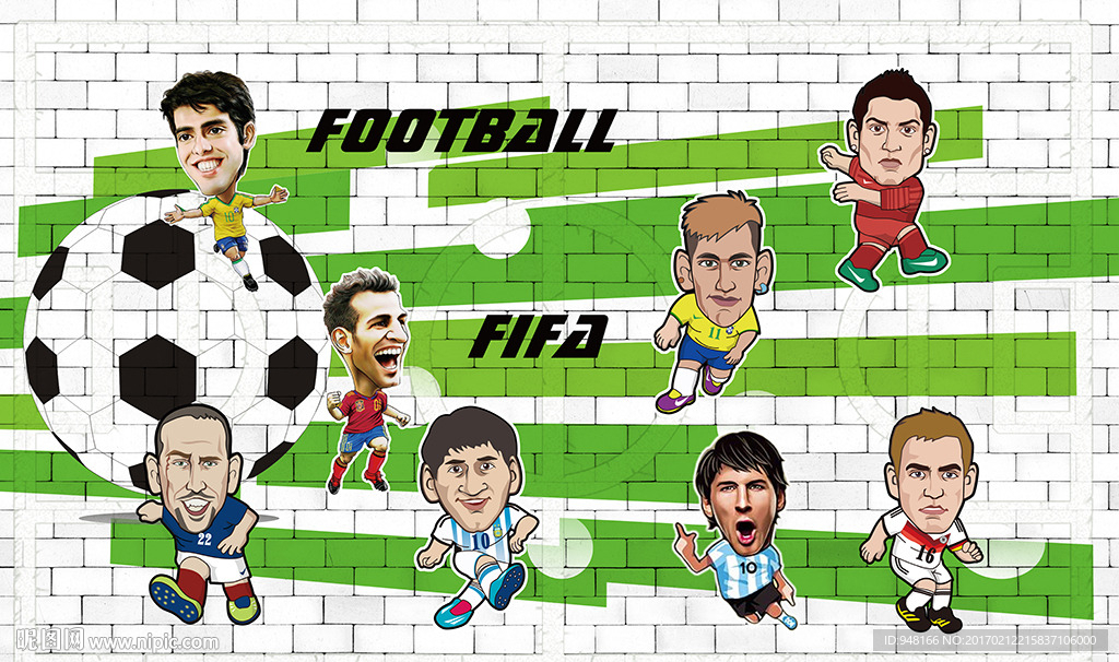 Q版球星装饰画背景墙