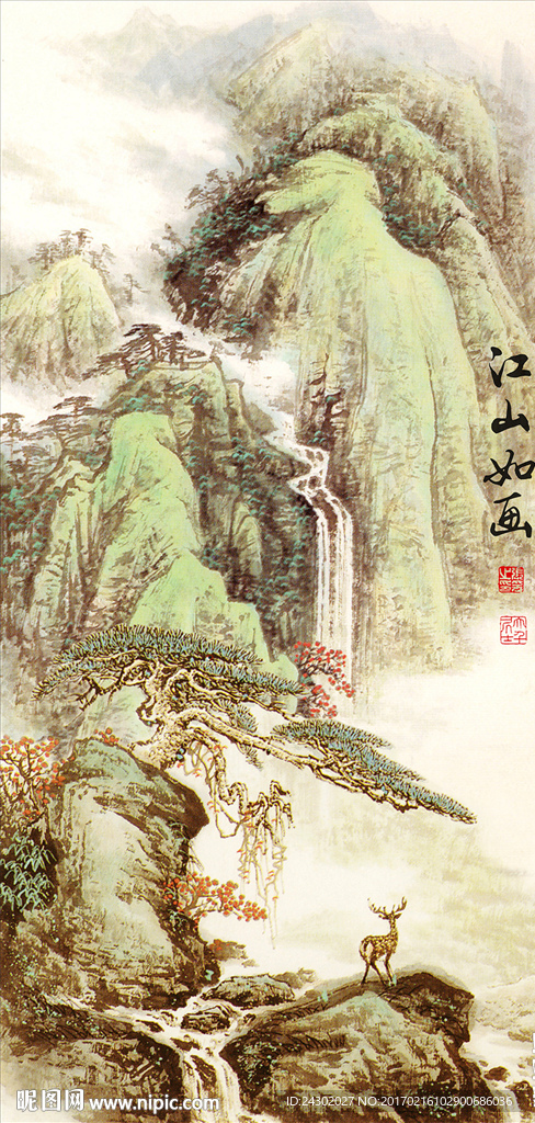 中式江山如画山水玄关背景墙