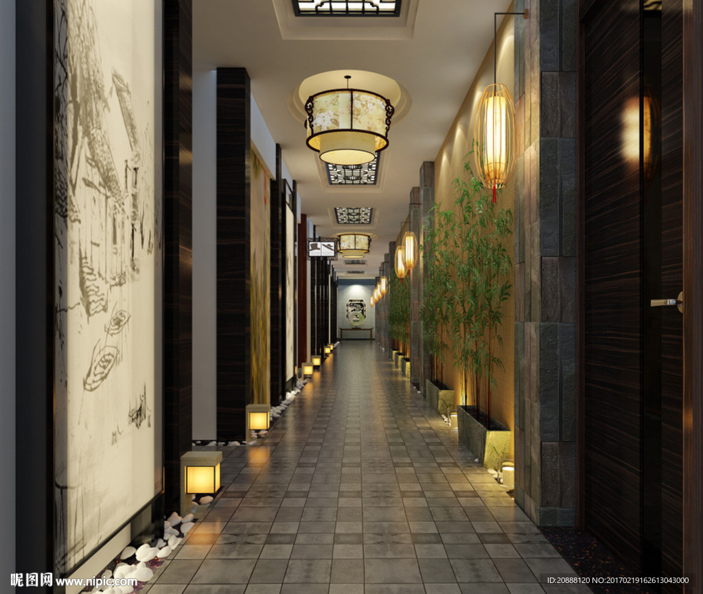 新中式餐厅茶馆过道