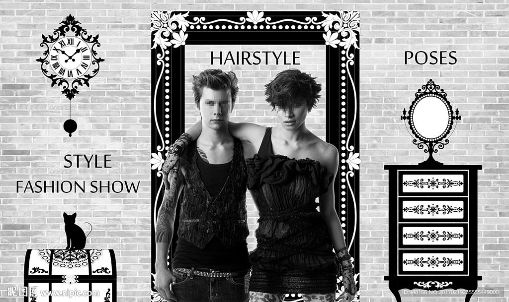 欧式服装店美容美发装饰画背景墙