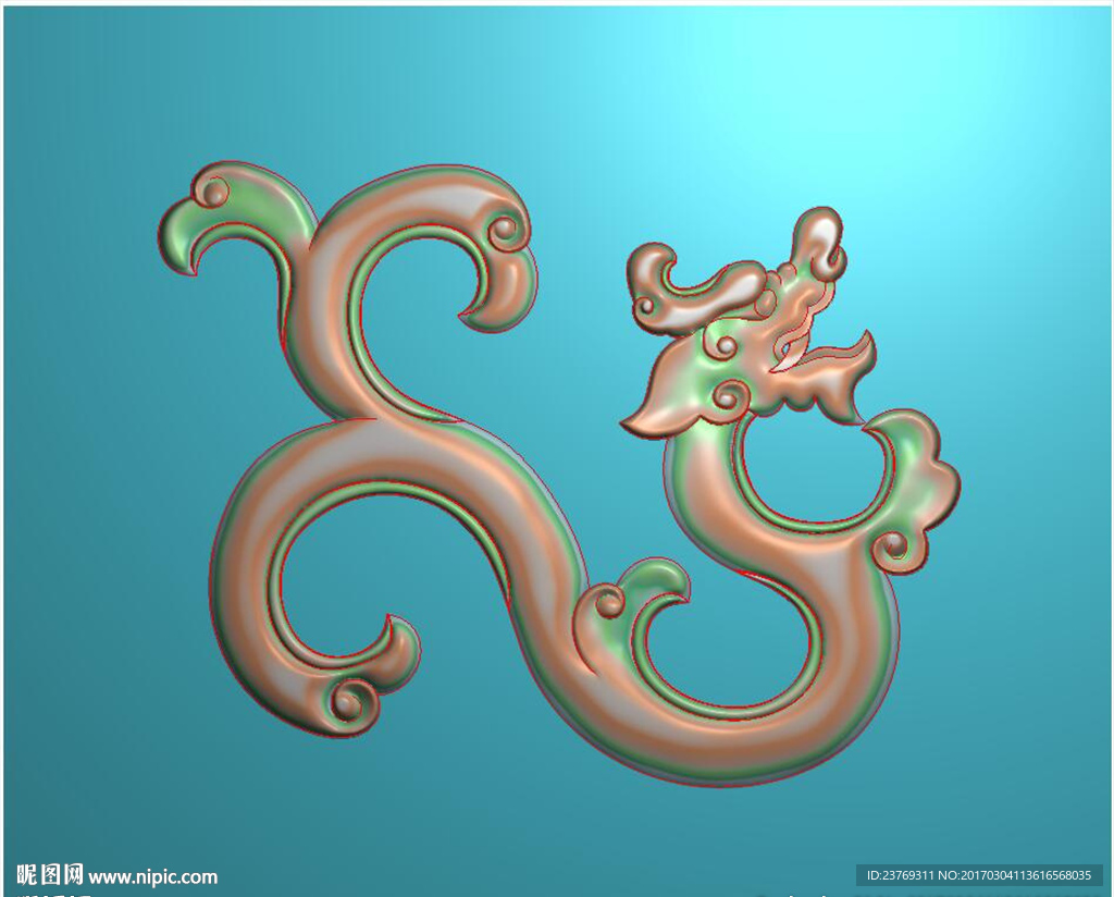 仿古博古单只草龙精雕浮雕灰度