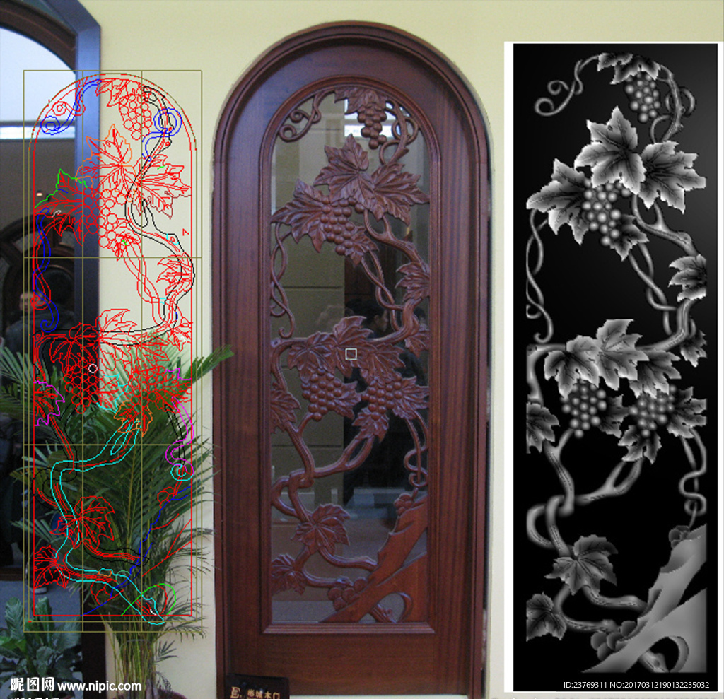 镂空门花葡萄大门屏风精雕图浮雕