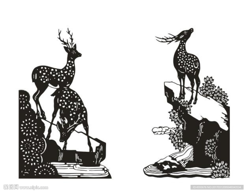 梅花鹿 硅藻泥矢量图