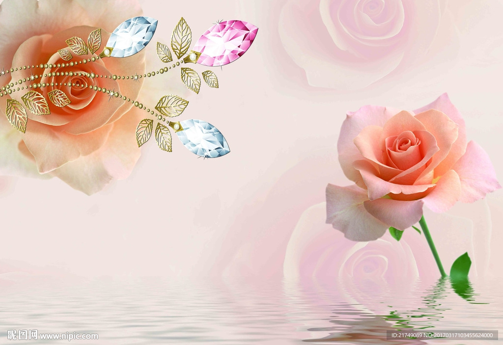 水影玫瑰花背景墙