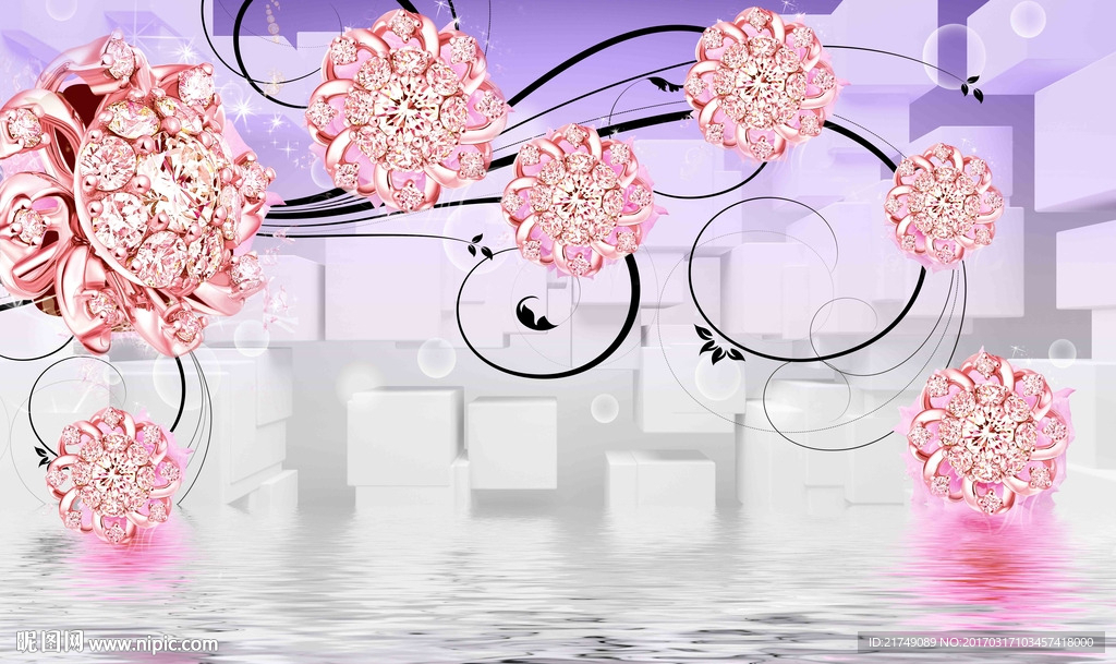 水影钻石花朵背景墙