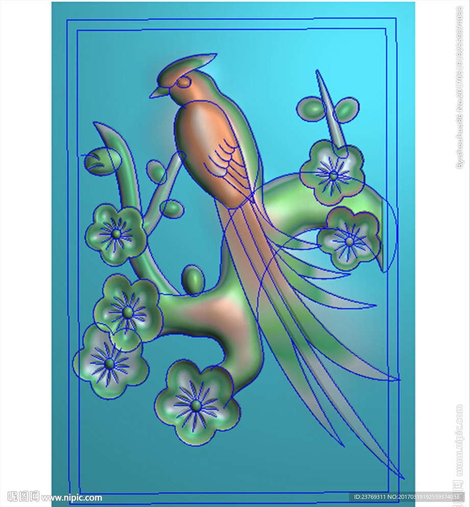 玉雕喜鹊梅花鸟挂件精雕浮雕灰度