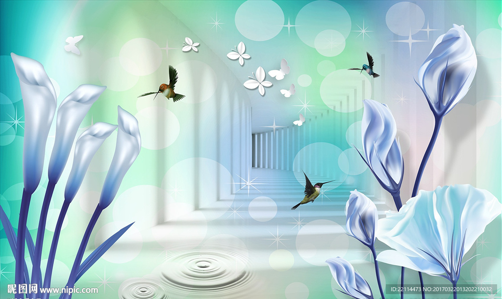 3D梦幻现代郁金香客厅背景墙