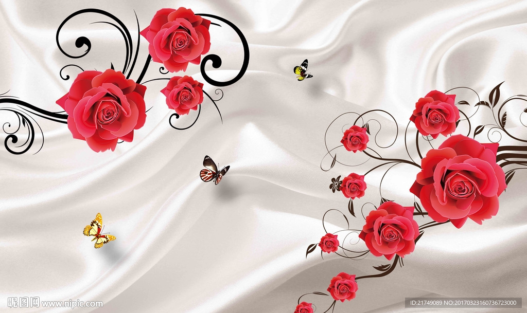 丝绸牡丹背景墙