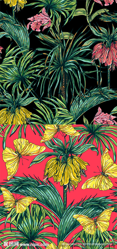 手绘热带植物花朵