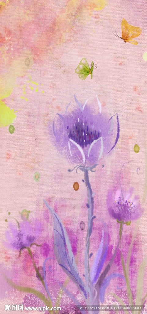 手绘花卉玄关背景