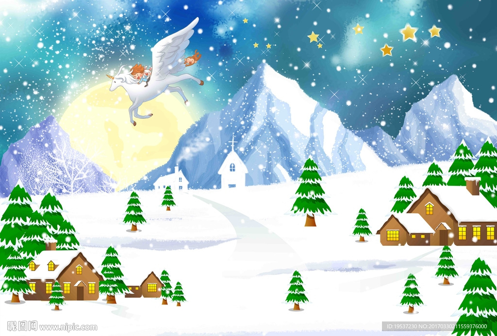 梦幻星空卡通插画