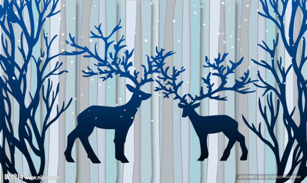梦幻树林麋鹿剪影电视背景墙