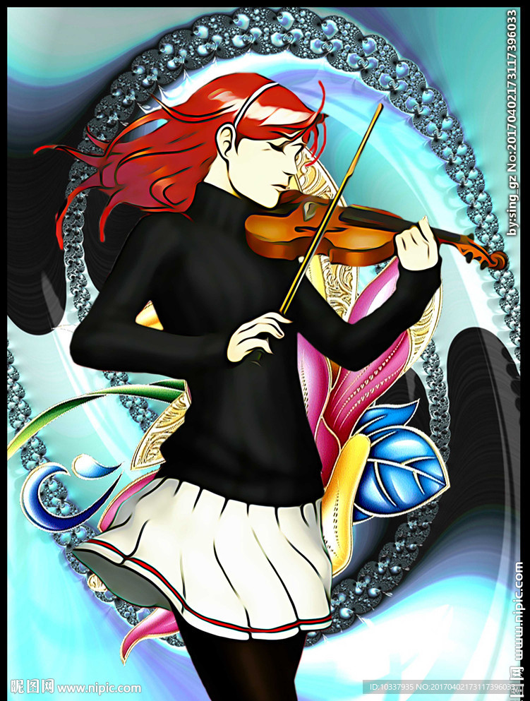 拉琴少女装饰画