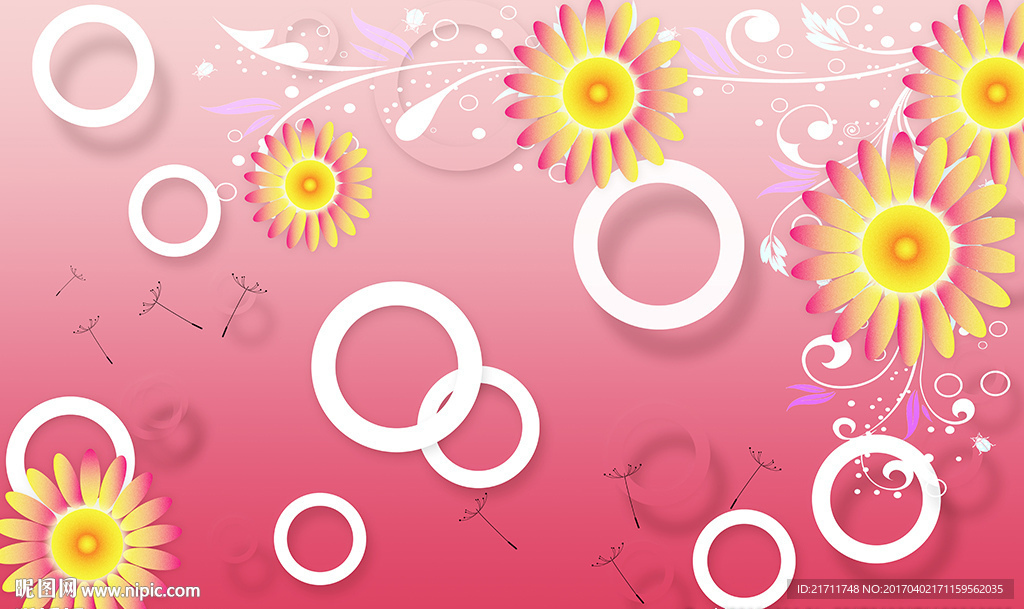 现代圈圈花卉电视背景墙