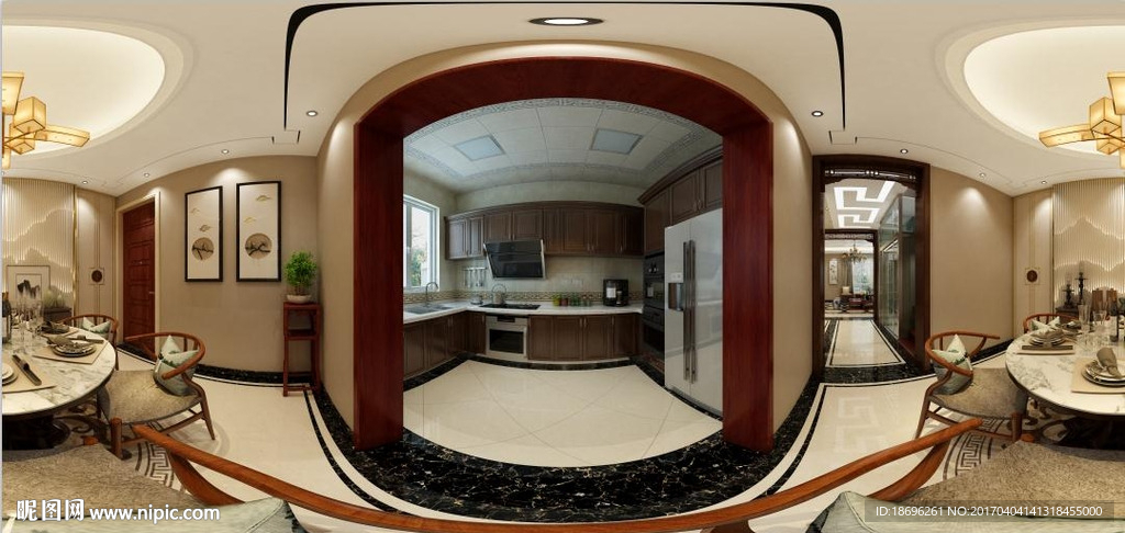 中式餐厅厨房全景模型