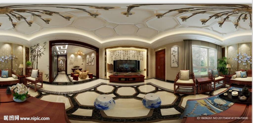 中式客厅全景模型