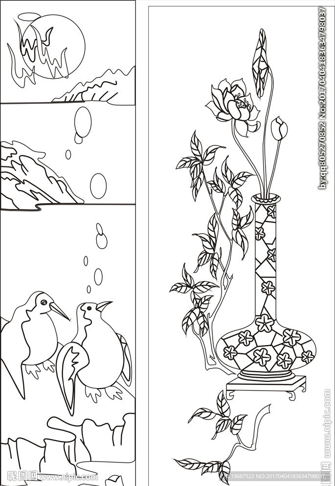 花草移门缕空玻璃雕刻刻绘图案