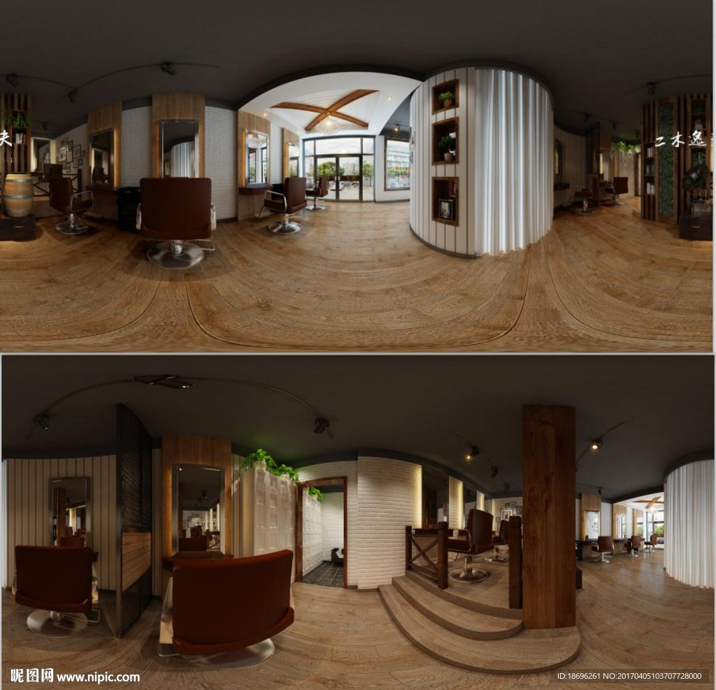 工业风格理发店全景模型