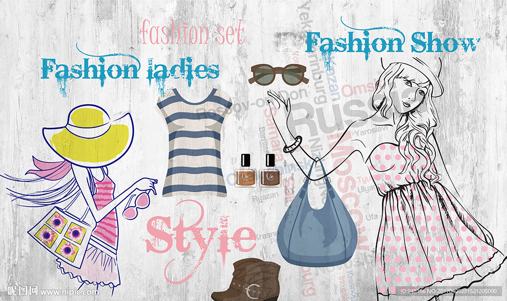 时尚服装店背景墙装饰画