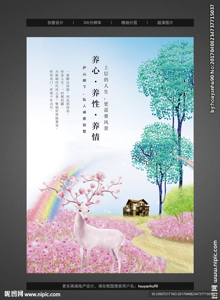 手绘风清新花园洋房地产DM传单