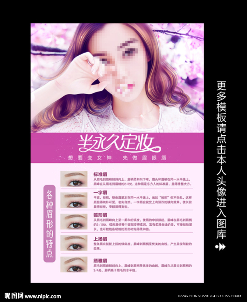 眉形眉运特点四字经写真海报挂画