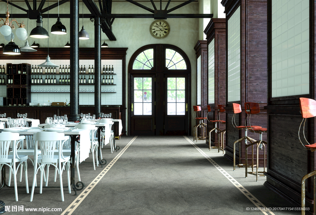 仿古砖效果图 餐厅