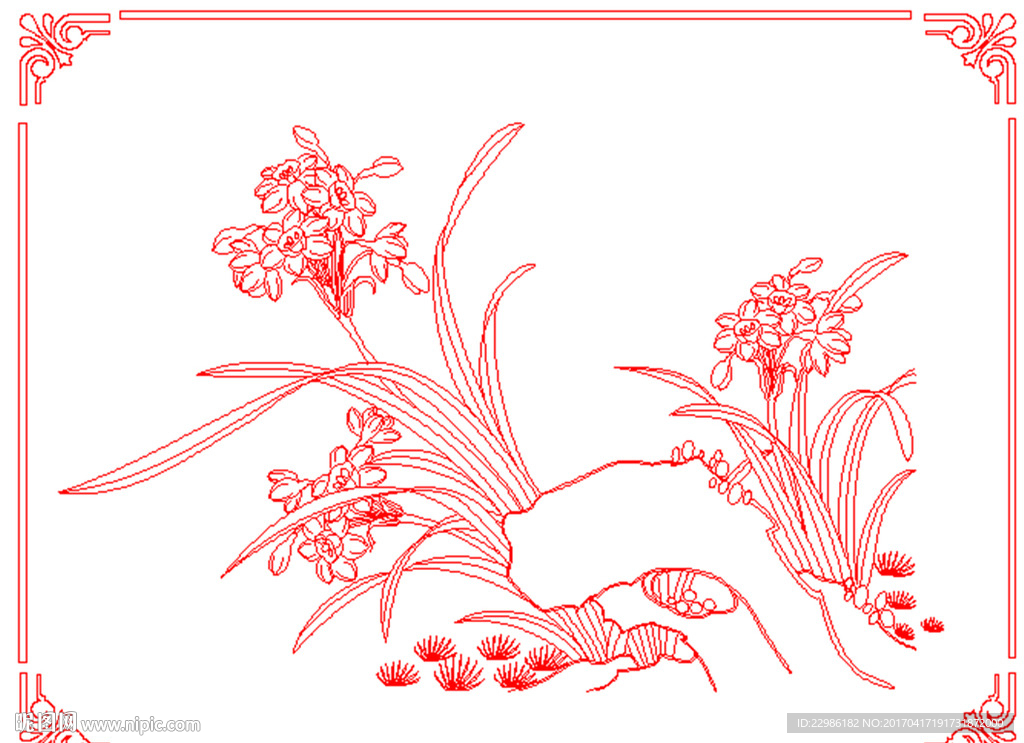 玉兰花鸟矢量线条图