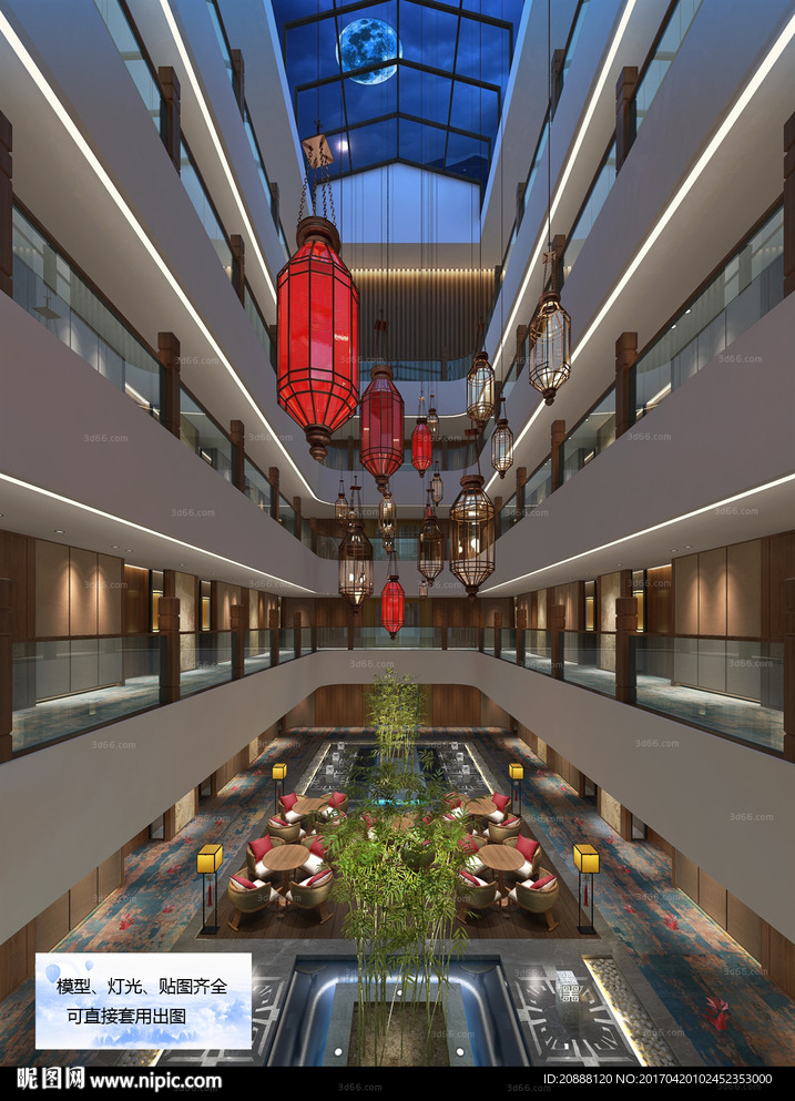 中式中庭 办公楼 茶楼包间