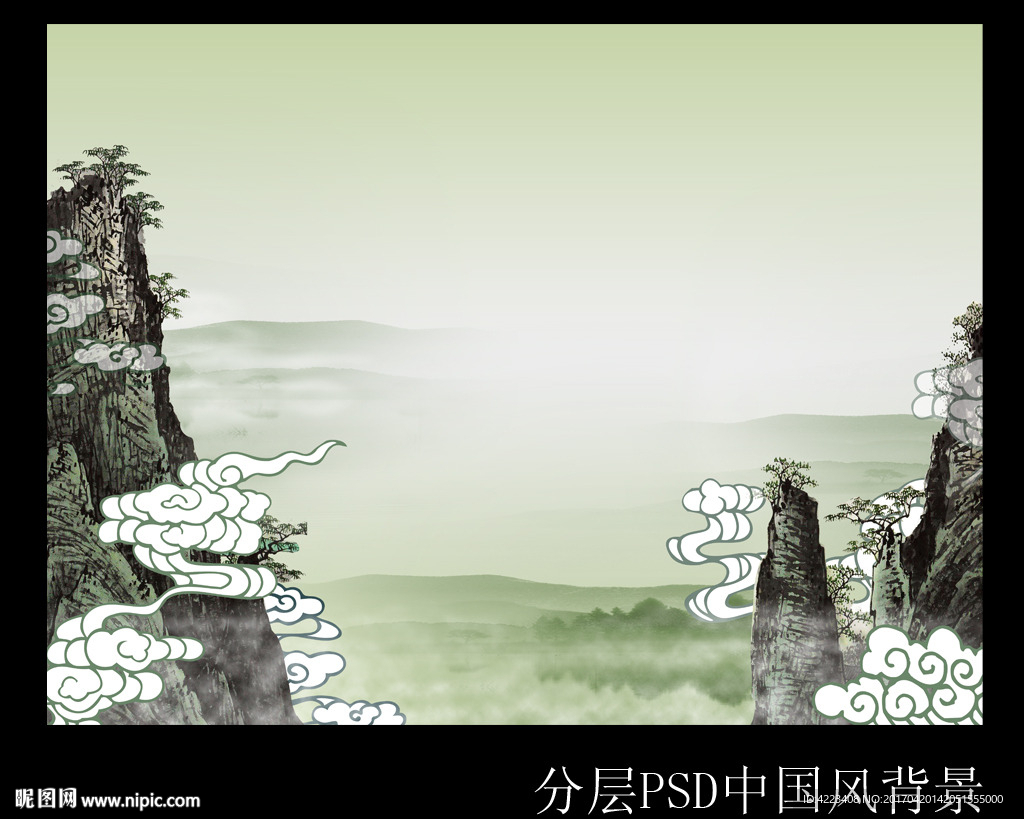中国风水墨山水背景PSD