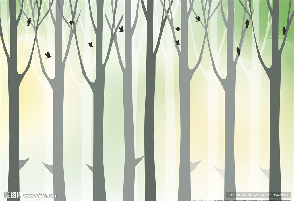 简约 抽象树 大型壁画背景图片