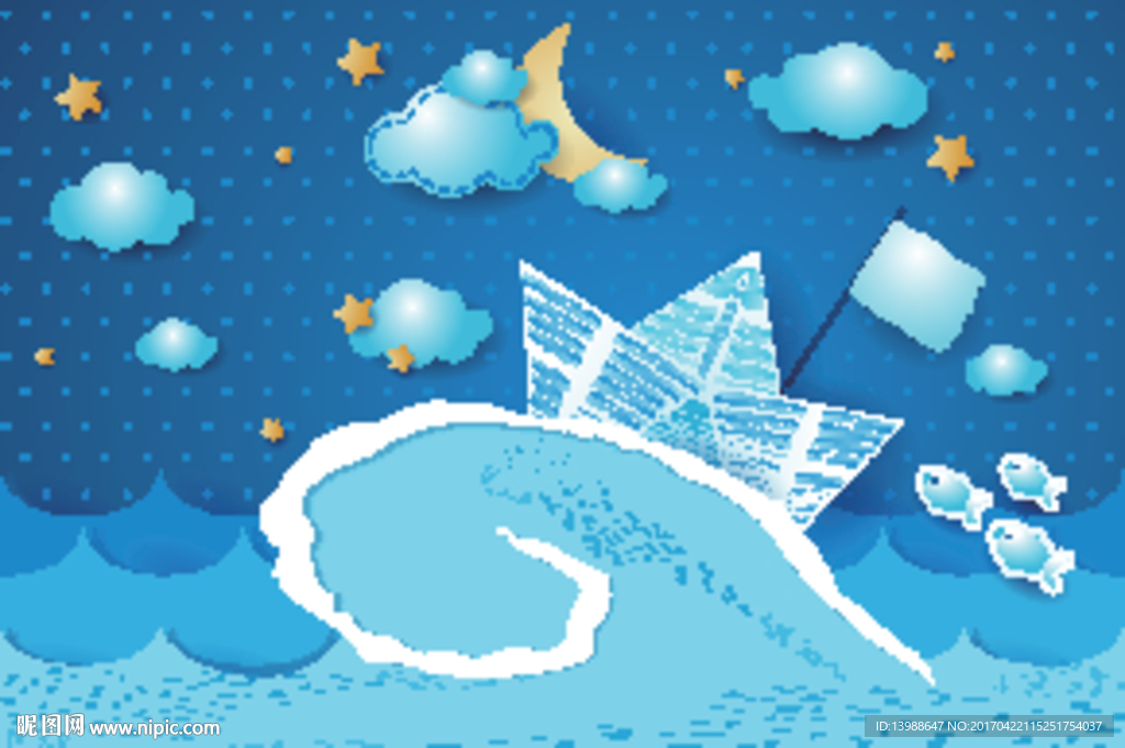 卡通 纸船 大型壁画背景图片