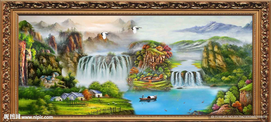 油画聚宝盆风景