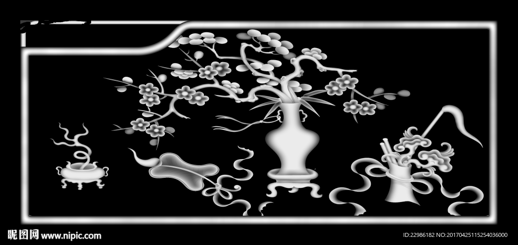 梅花花瓶灰度图