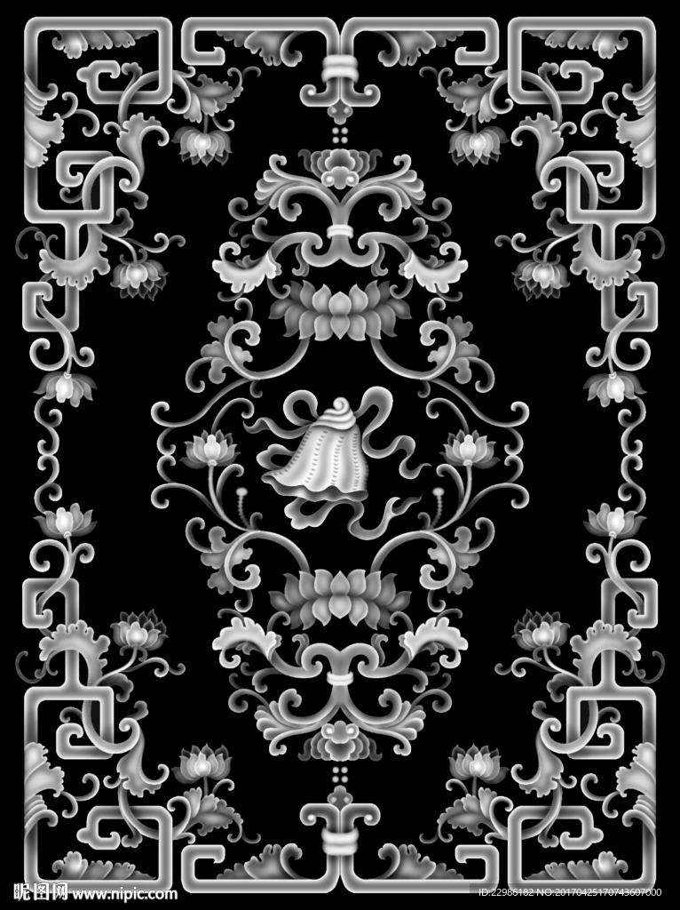 八宝伞门浮雕灰度精雕图