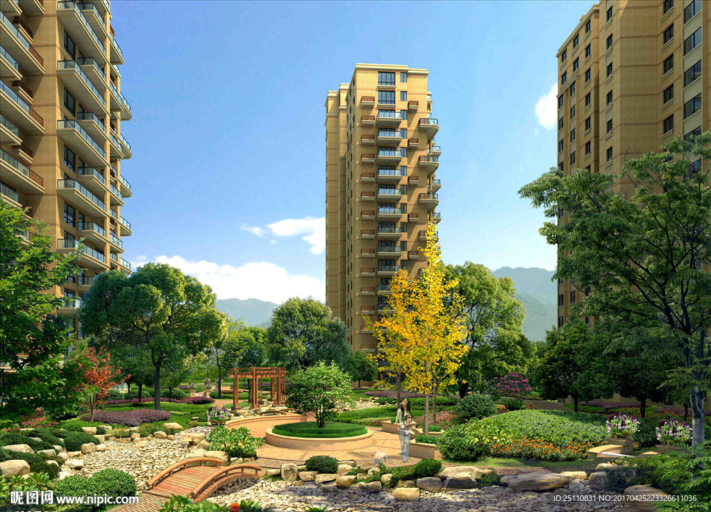 枯水河流住宅小区景观小桥图