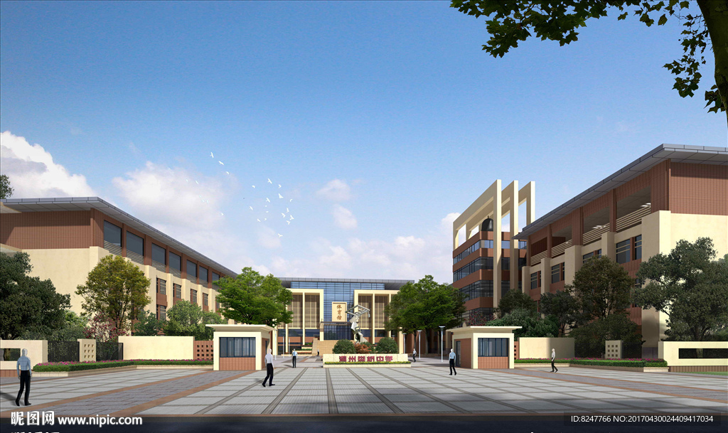 中学校区入口建筑效果图
