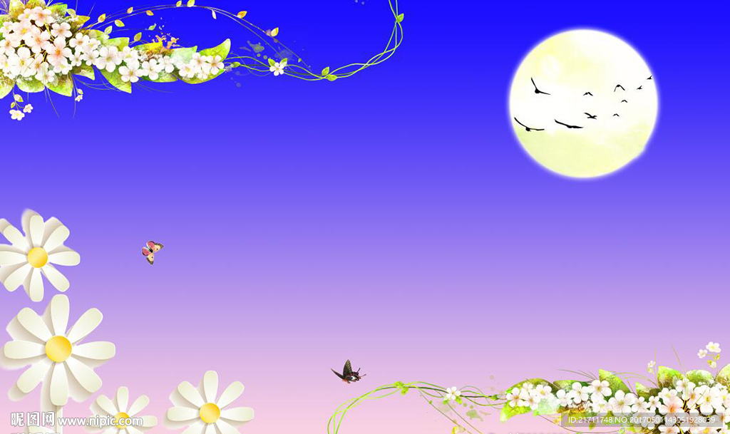 梦幻花卉现代月亮电视背景墙