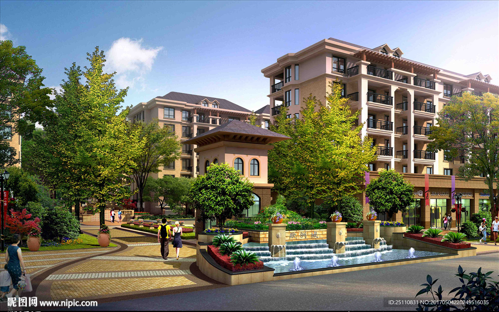 欧式入口住宅景观效果图