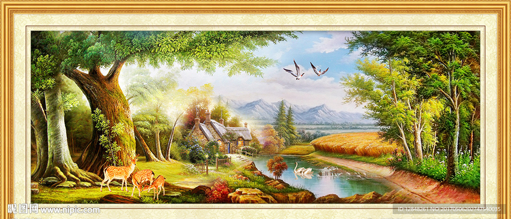 悠然小居 风景油画