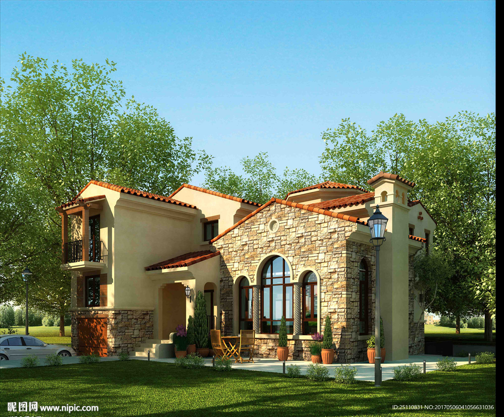 蓝天白云全模别墅效果图