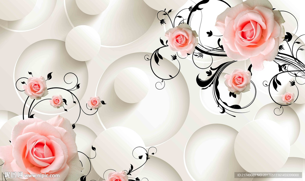 客厅玫瑰壁画背景墙