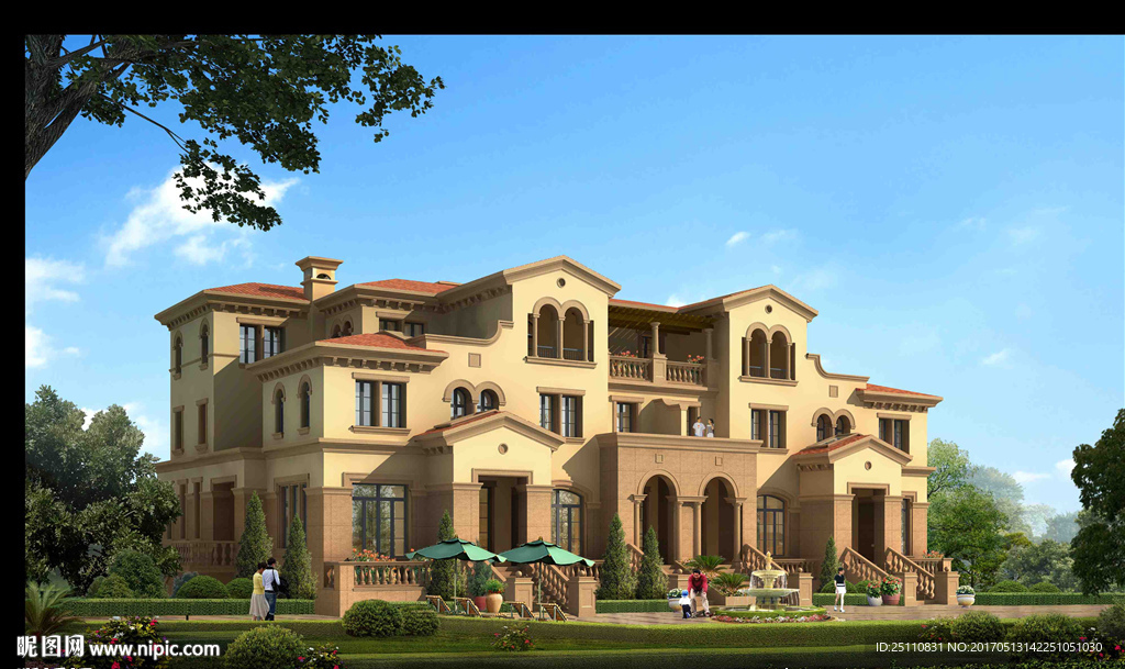 别墅景观蓝天白云图