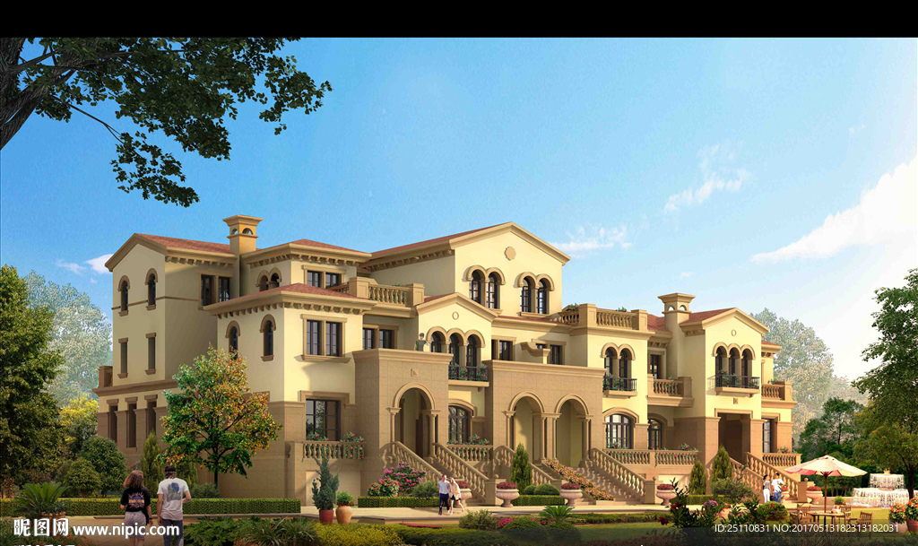 景观别墅蓝天白云图