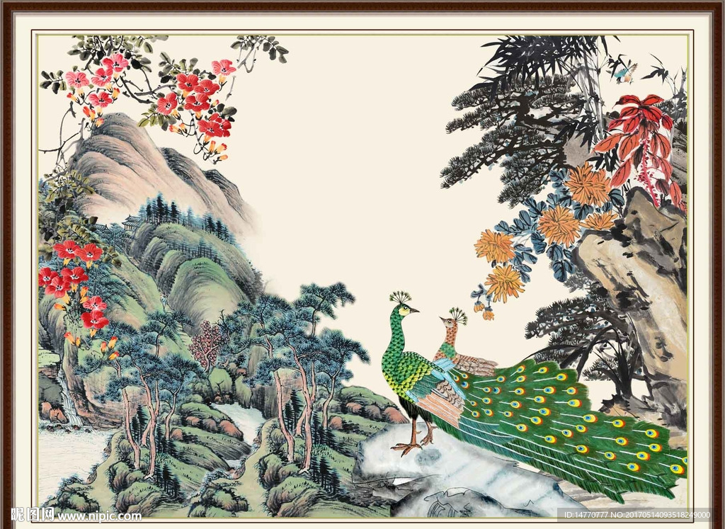 国画花鸟 孔雀图