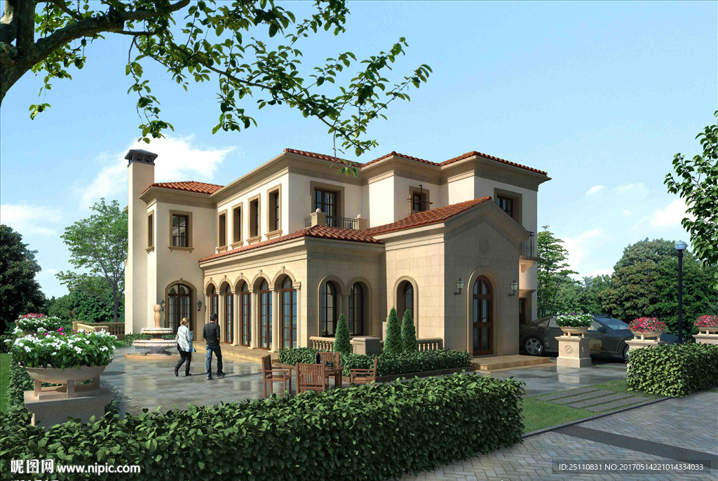 别墅景观蓝天白云图