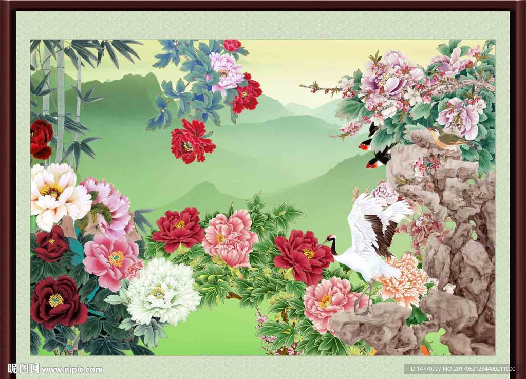 花开富贵 仙鹤图