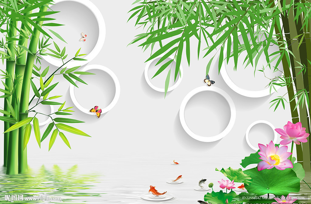 绿色竹子荷花背景墙